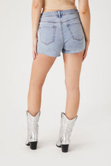 Raw-Cut Studded Denim Shorts