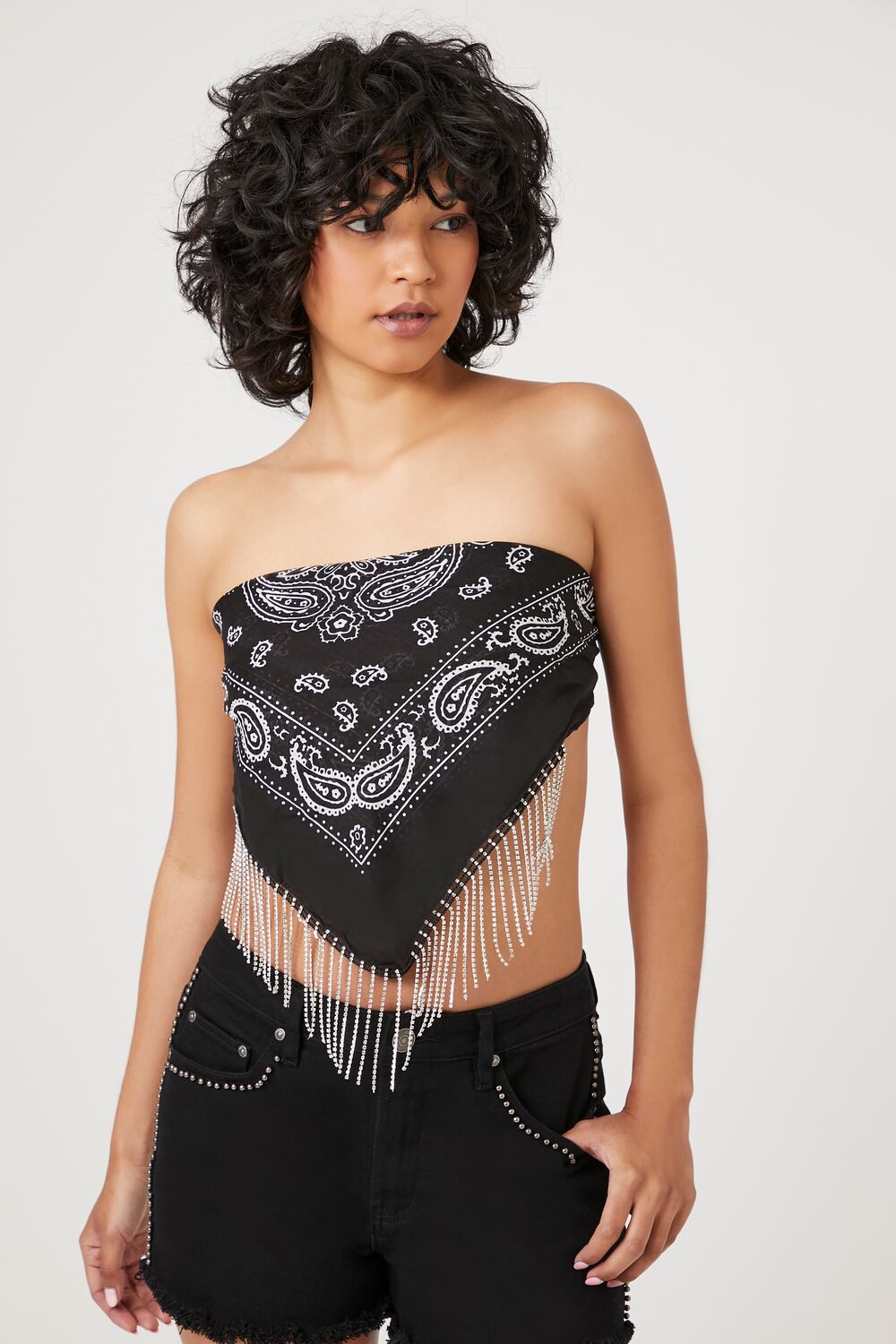 Rhinestone-Fringe Paisley Scarf