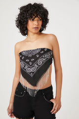 Rhinestone-Fringe Paisley Scarf