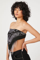 Rhinestone-Fringe Paisley Scarf