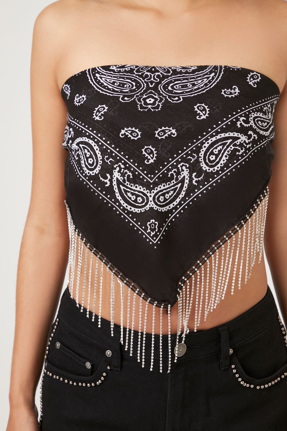 Rhinestone-Fringe Paisley Scarf