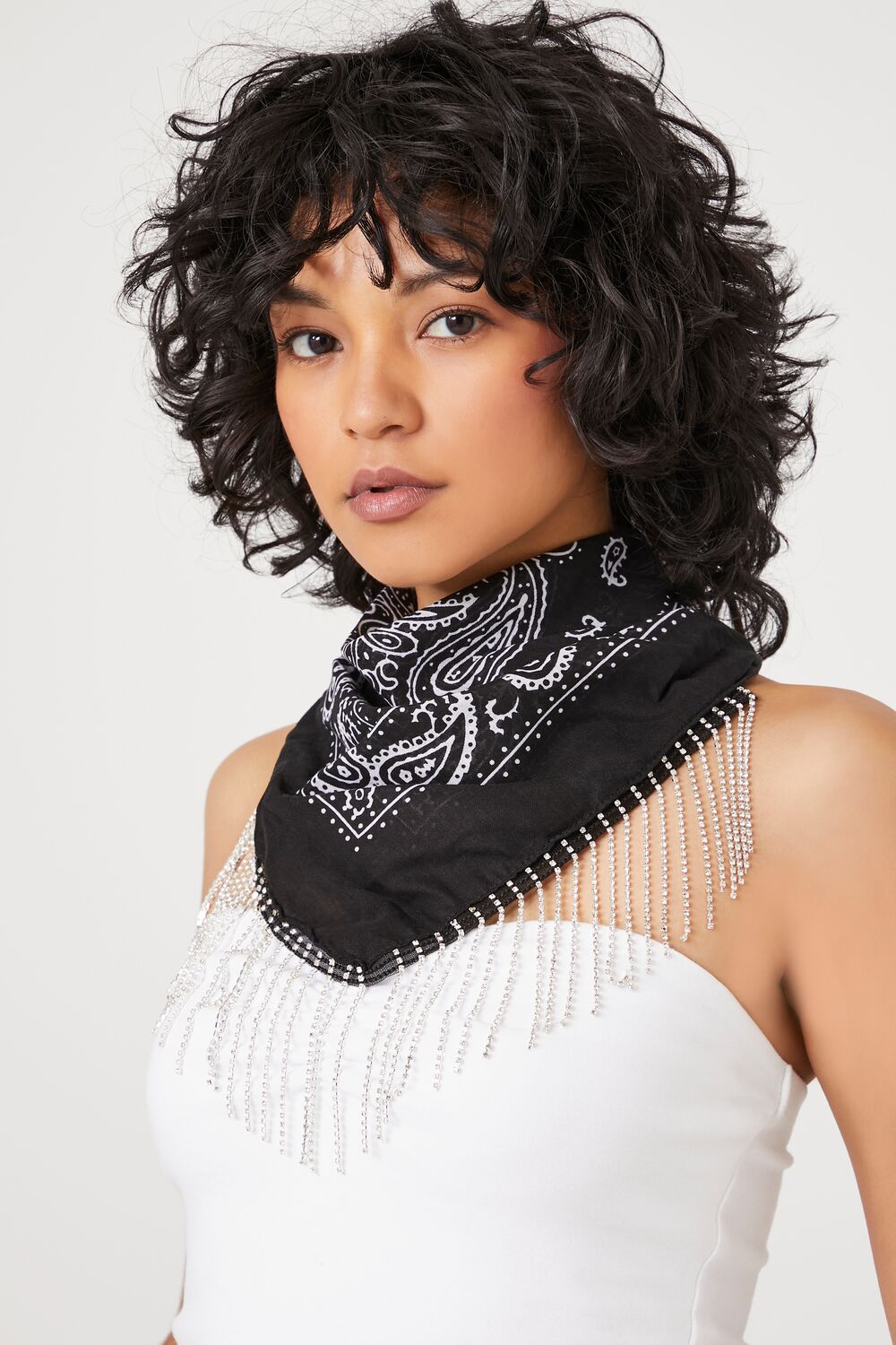 Rhinestone-Fringe Paisley Scarf