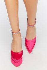 Faux Gem Satin Platform Heels