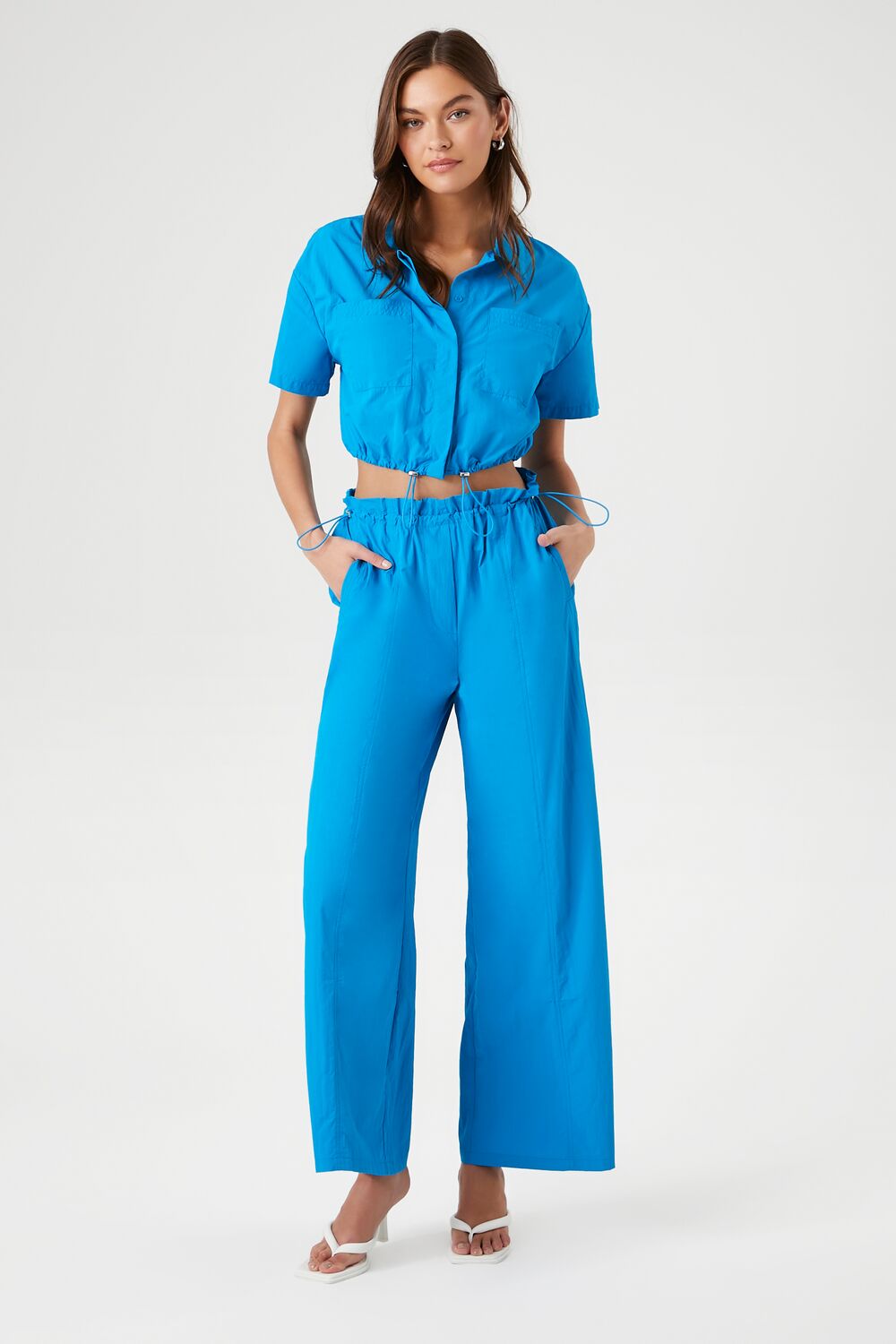Toggle Drawstring Cropped Shirt