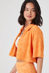 Textured Floral Cropped Shirt