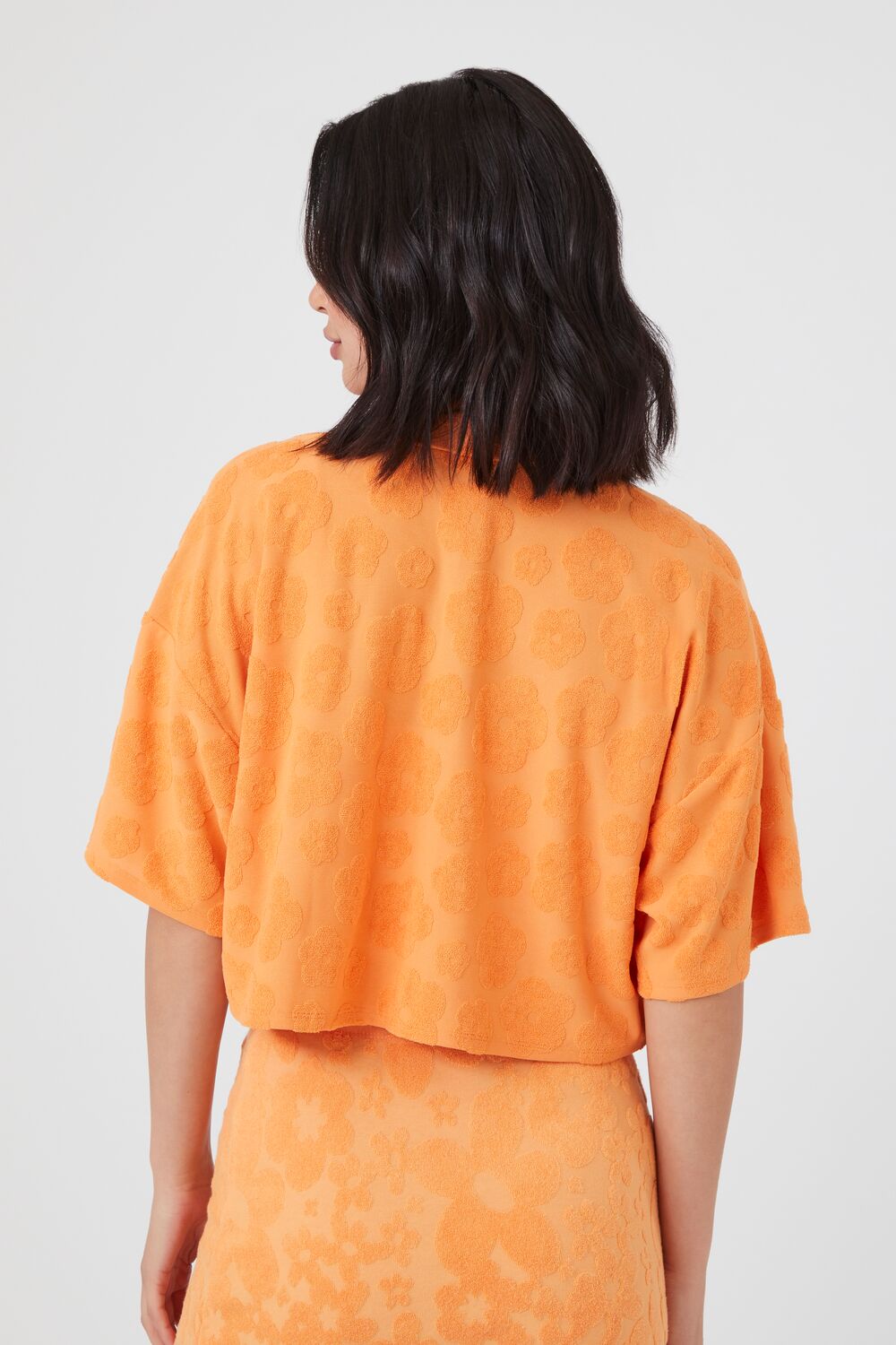 Textured Floral Cropped Shirt
