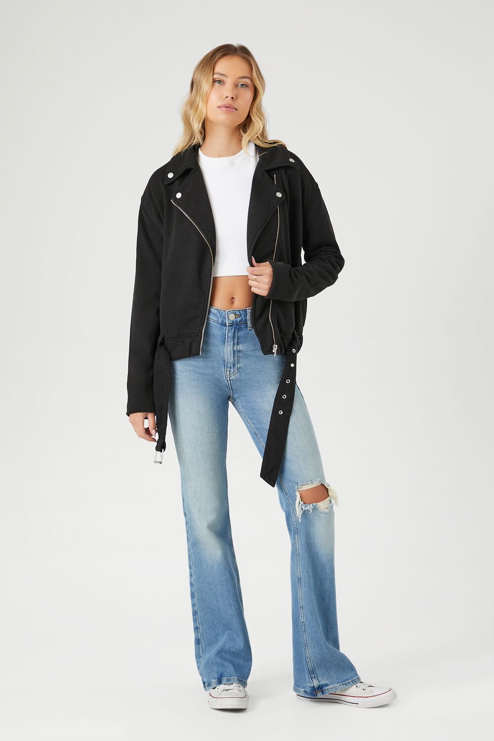 Asymmetrical French Terry Moto Jacket
