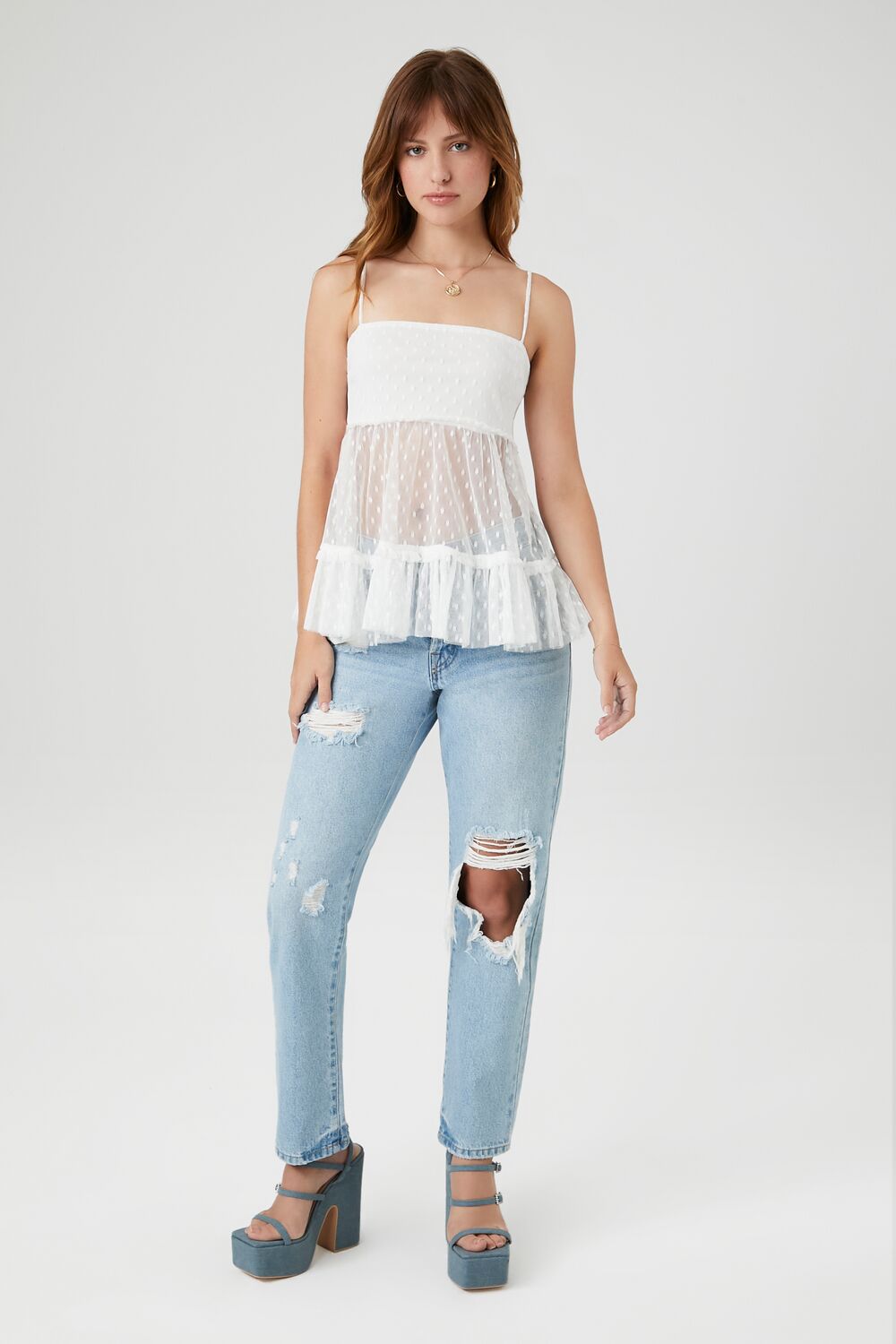 Sheer Mesh Ruffle Cami
