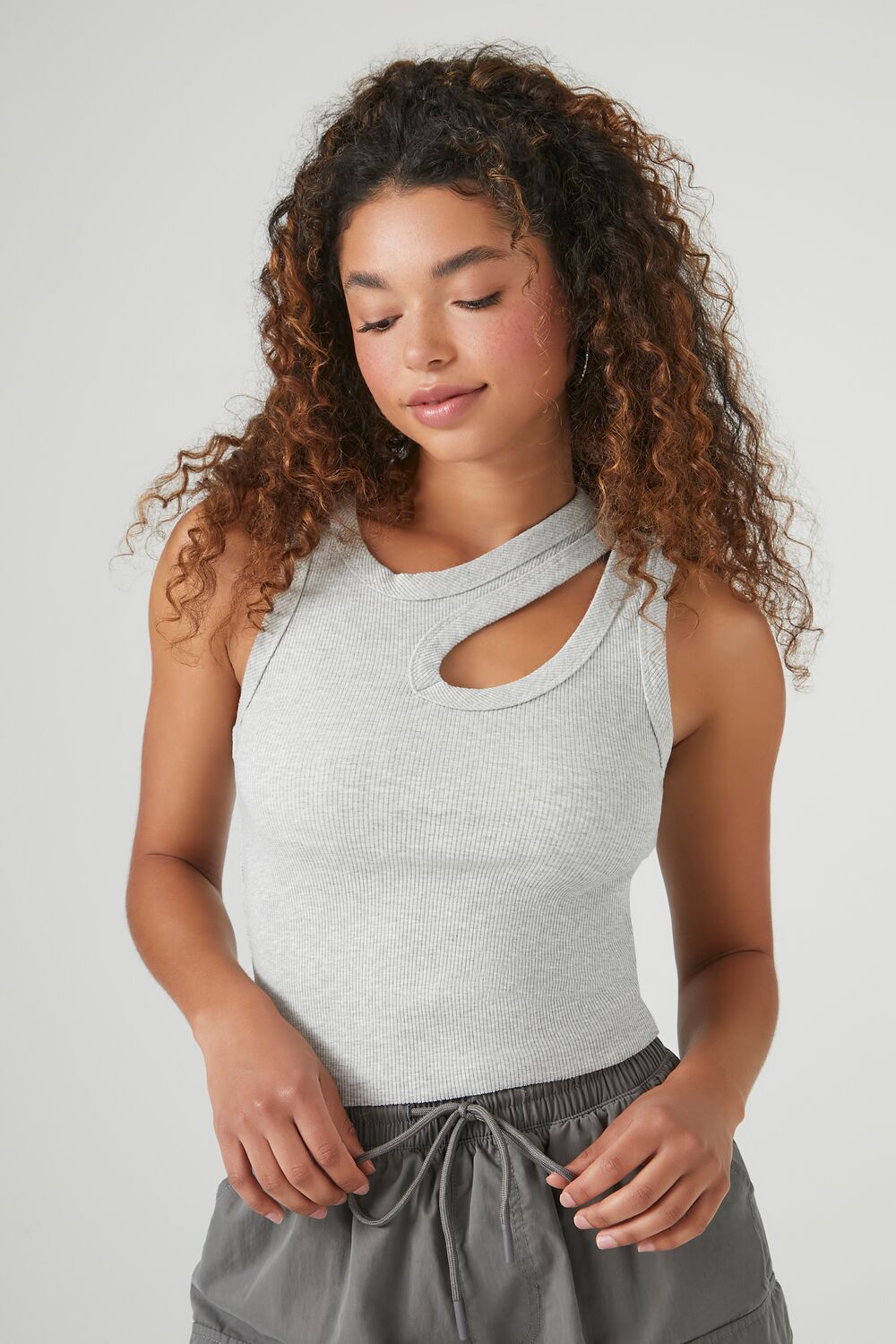 Ribbed Knit Cutout Tank Top