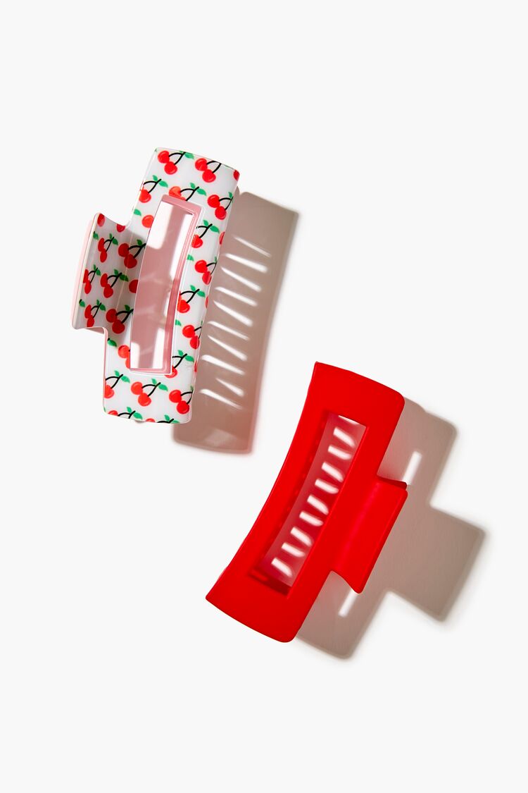 Cherry Print Hair Claw Clip Set
