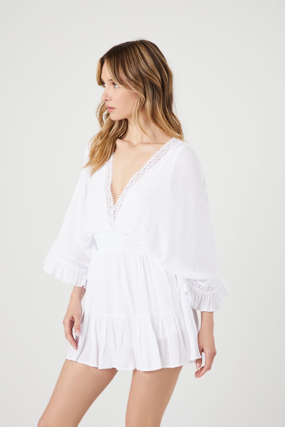 Crepe Butterfly-Sleeve Mini Dress