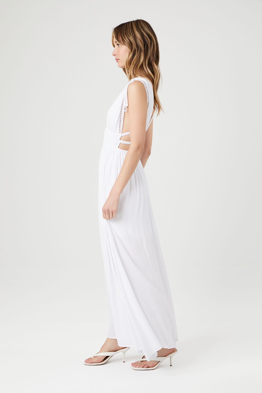 Crepe Caged V-Neck Maxi Dress