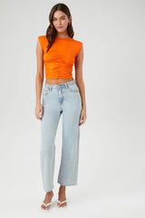 Ruched Cap-Sleeve Crop Top
