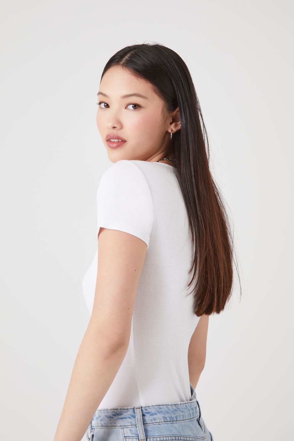 Ribbed Knit V-Neck Bodysuit