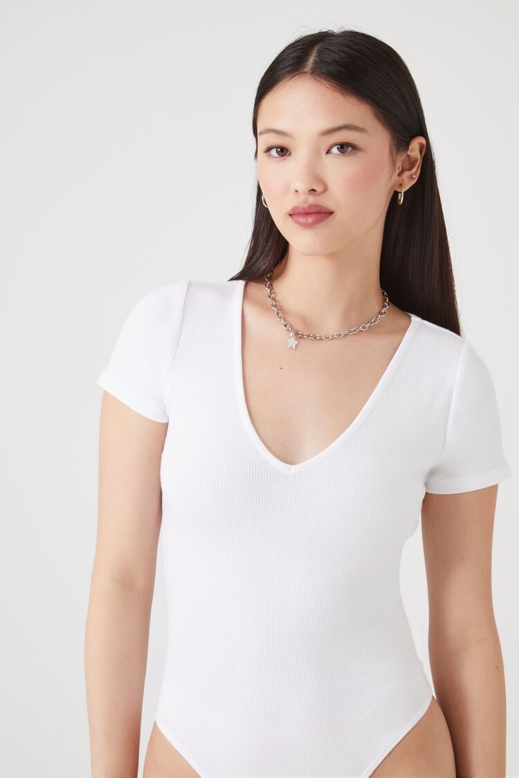 Ribbed Knit V-Neck Bodysuit