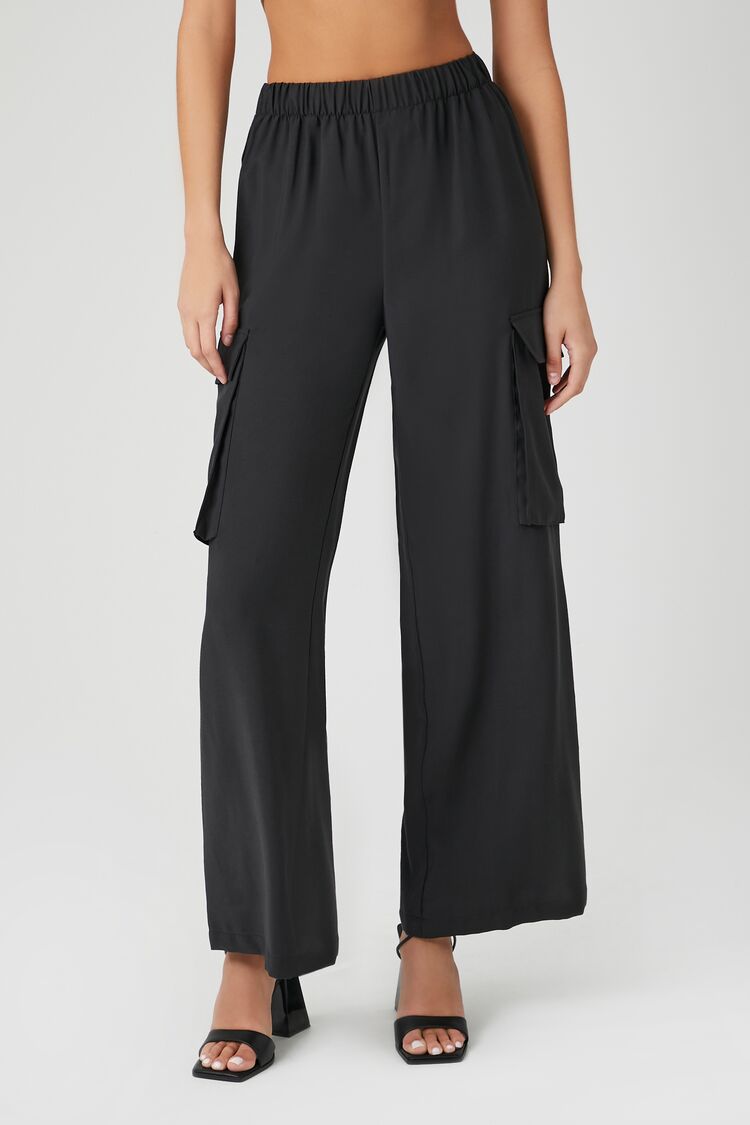 Wide-Leg Poplin Cargo Pants