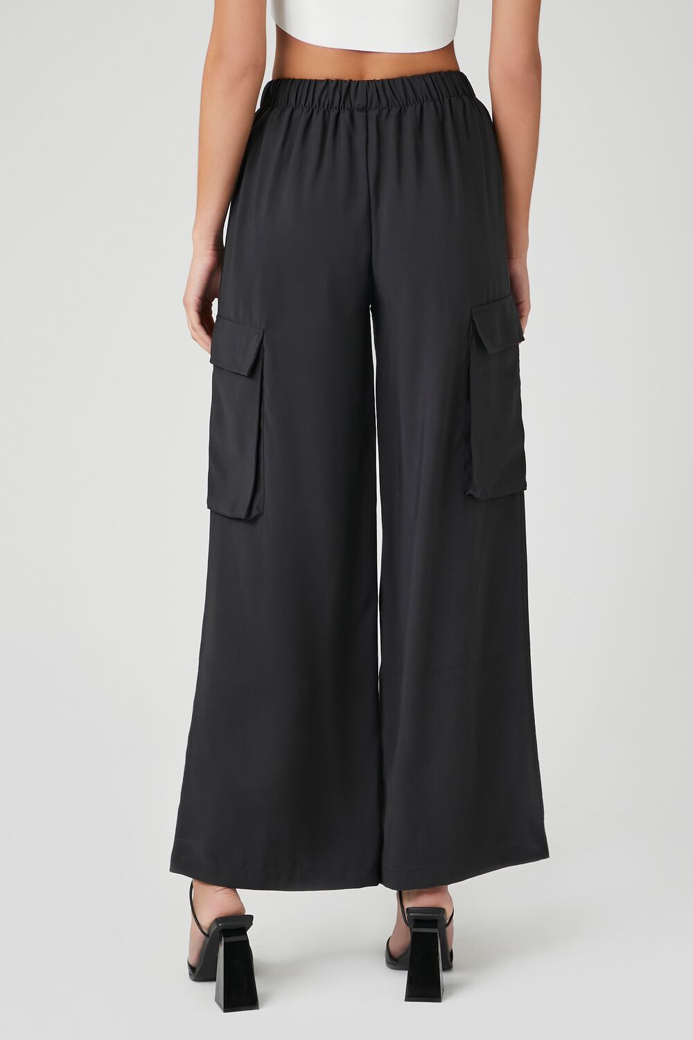 Wide-Leg Poplin Cargo Pants