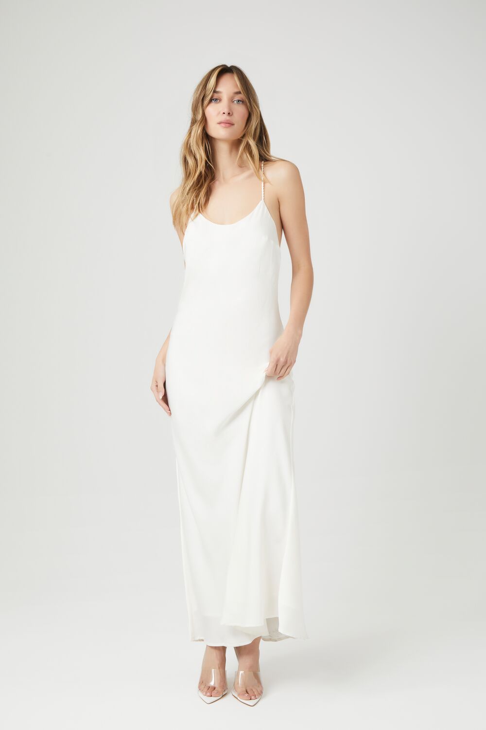 Satin Y-Back Maxi Slip Dress