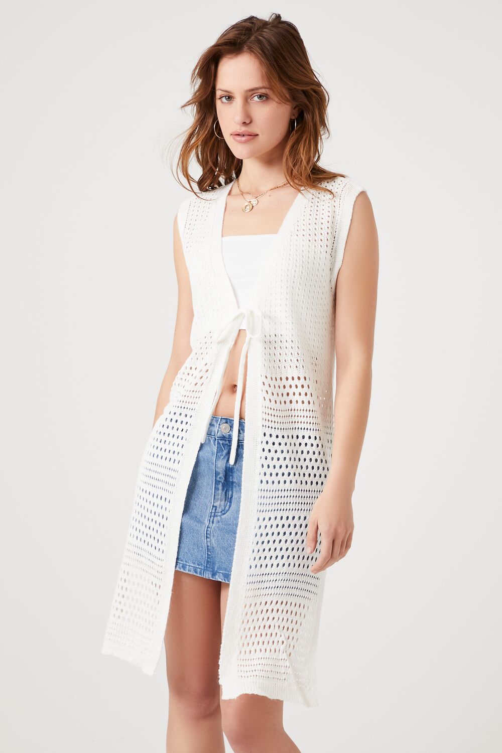 Pointelle Longline Sweater Vest