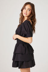 Smocked Puff-Sleeve Mini Dress
