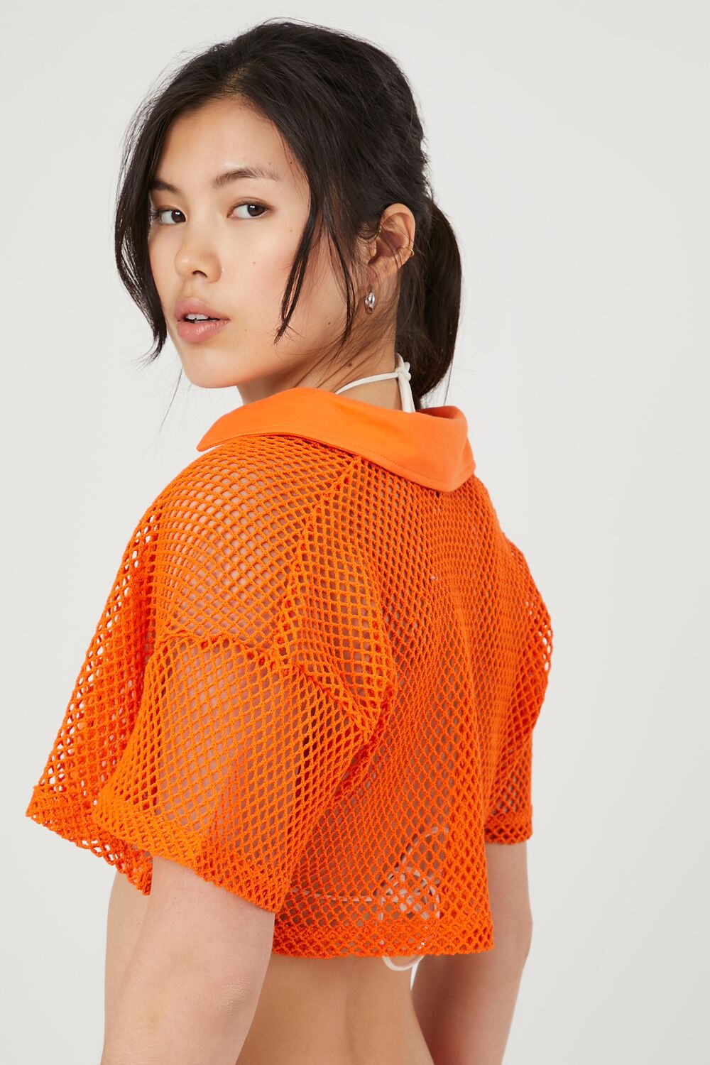 Sheer Netted Mesh Cropped Shirt