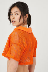 Sheer Netted Mesh Cropped Shirt