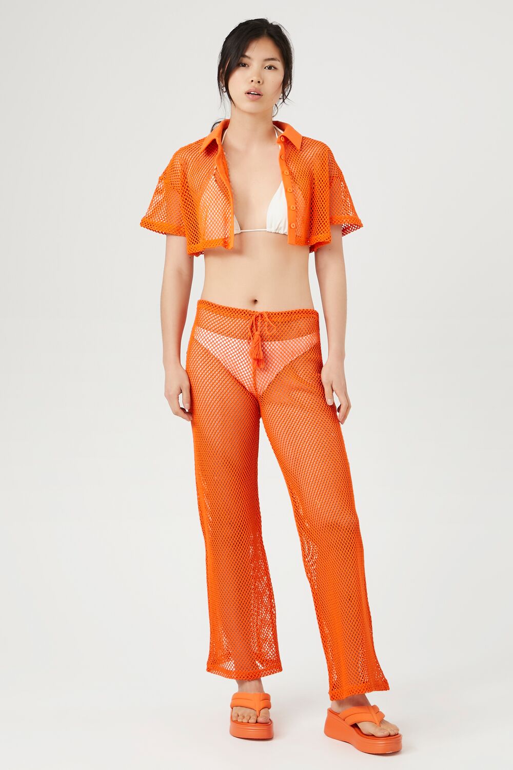 Sheer Netted Mesh Cropped Shirt