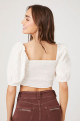 Smocked Floral Eyelet Crop Top