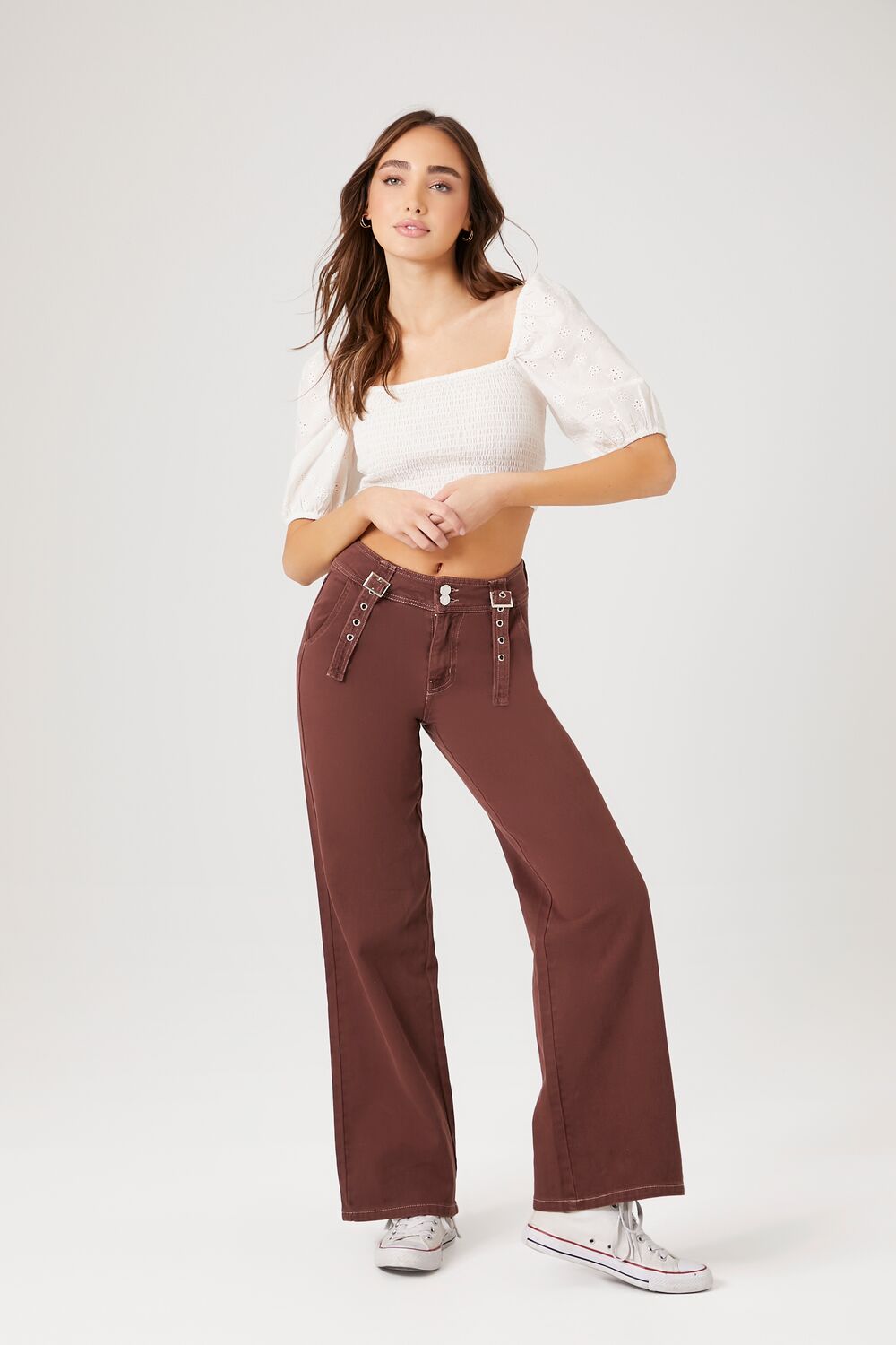 Smocked Floral Eyelet Crop Top