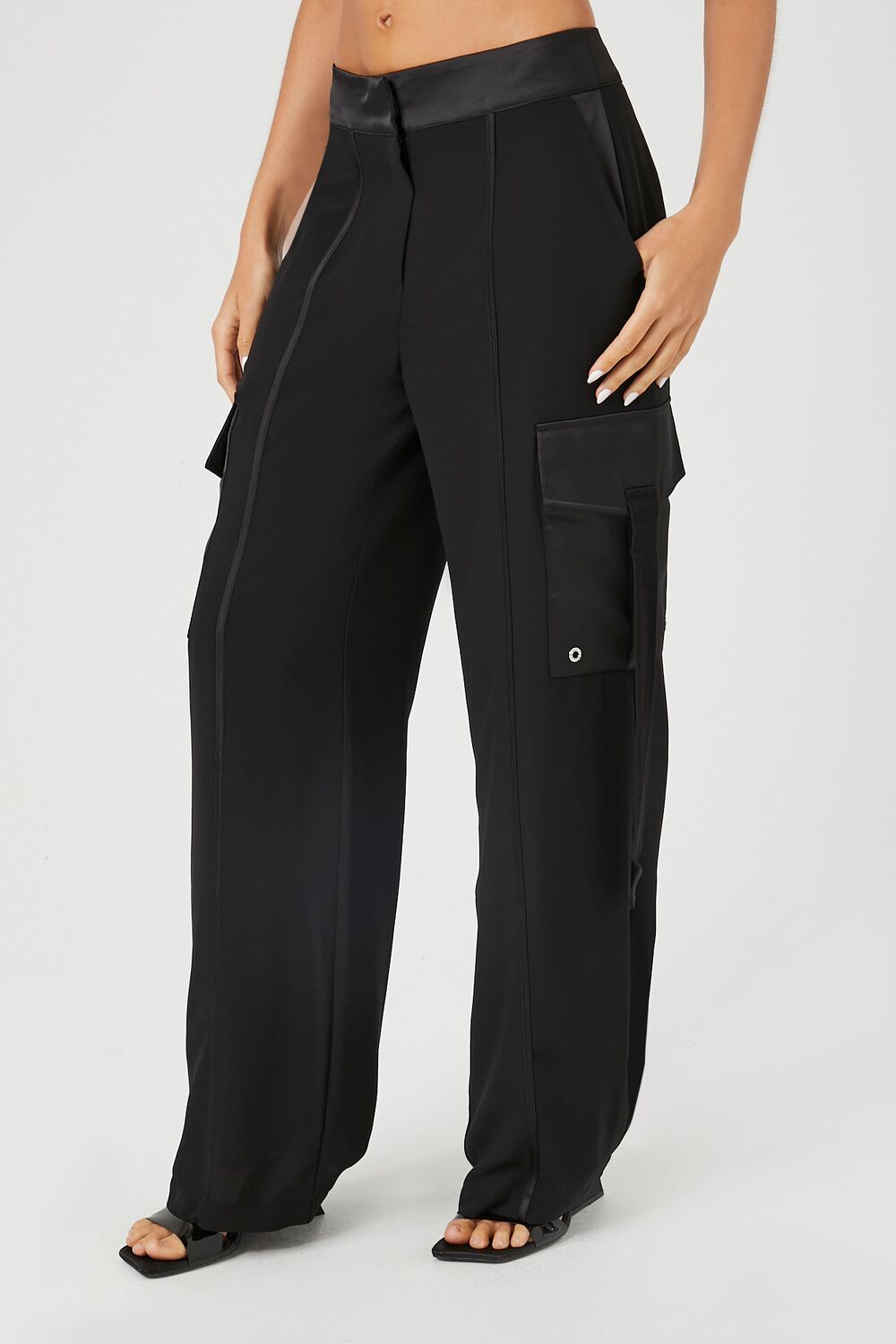 Chiffon Utility Cargo Wide-Leg Pants