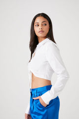 Ruched Drawstring Cropped Shirt