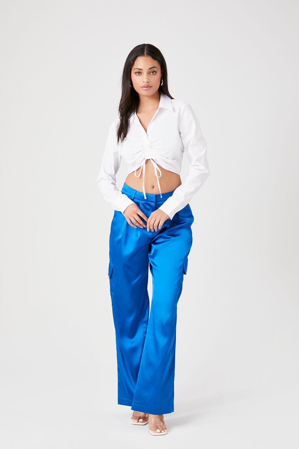 Ruched Drawstring Cropped Shirt