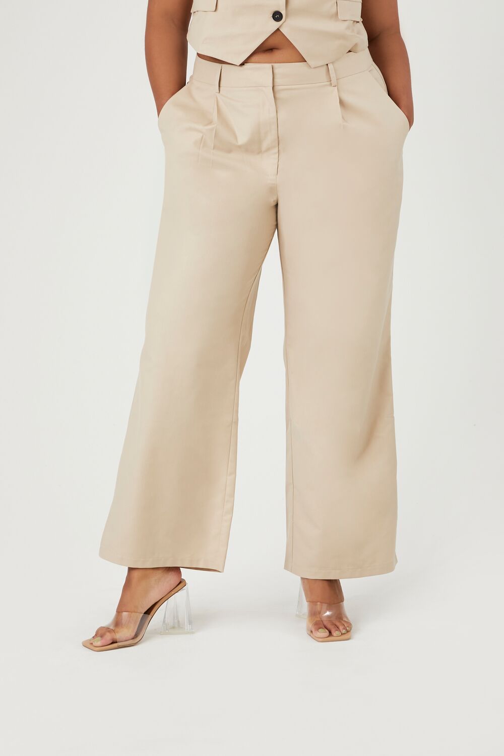 Plus Size Vest & Wide-Leg Pants Set