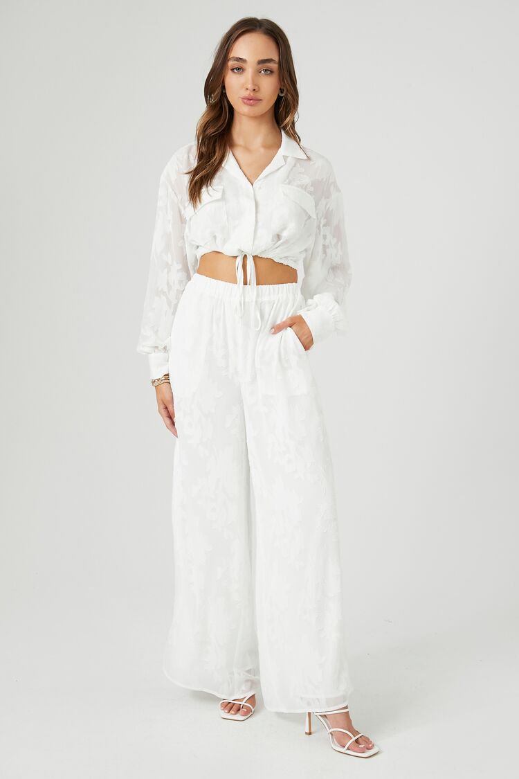 Floral Chiffon Cropped Shirt & Pants Set