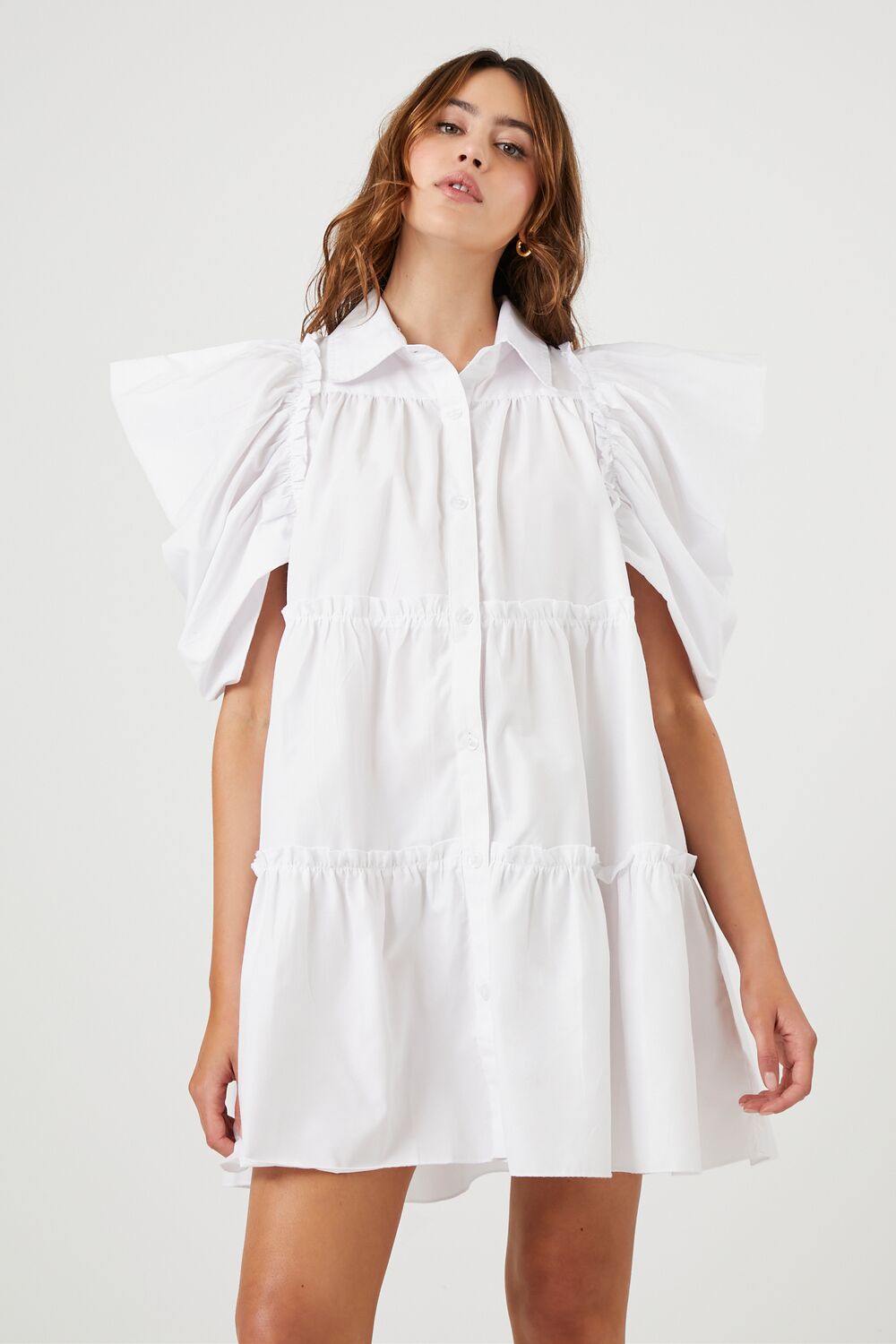 Tiered Puff-Sleeve Shift Dress