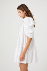 Tiered Puff-Sleeve Shift Dress