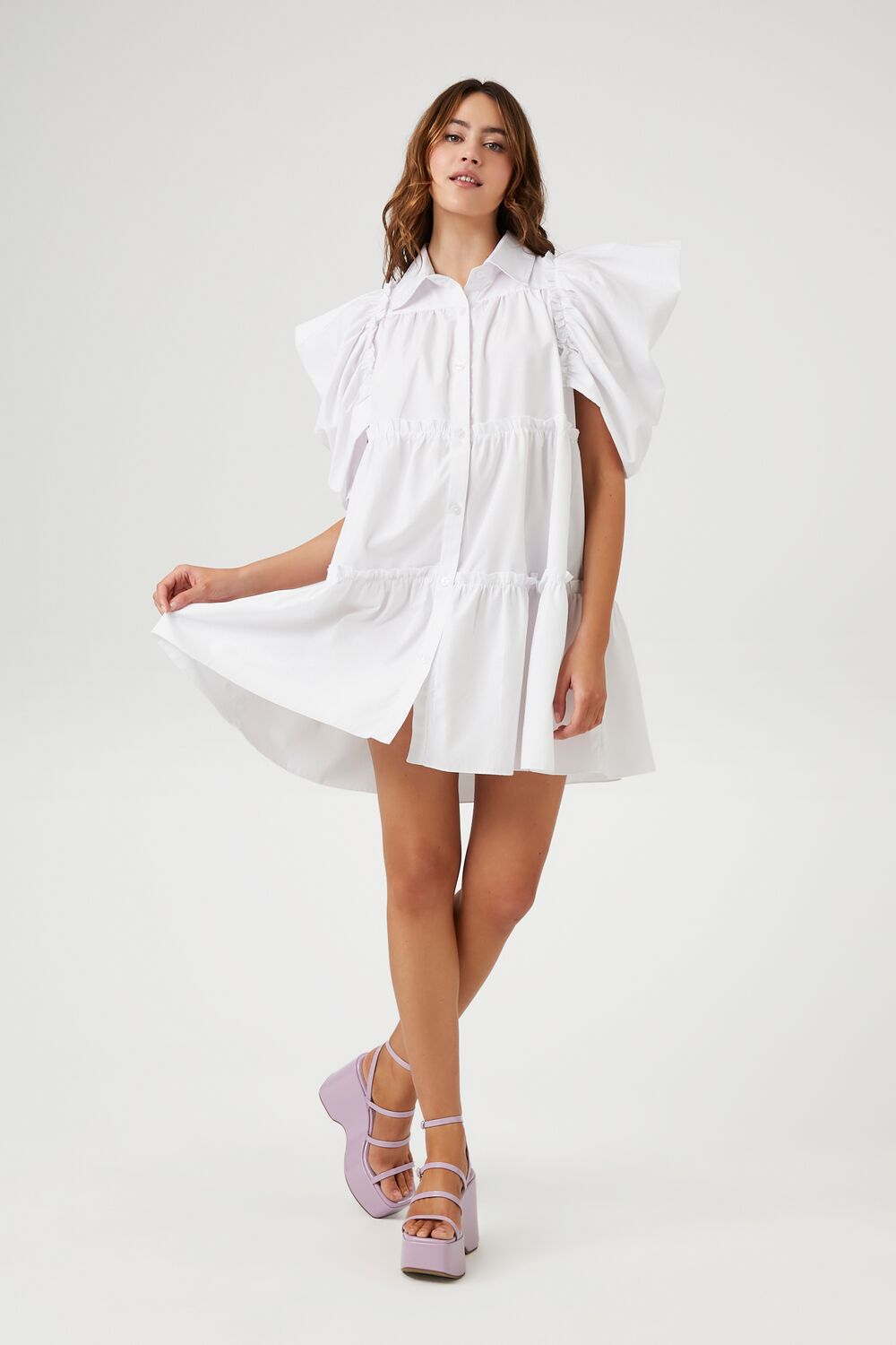 Tiered Puff-Sleeve Shift Dress
