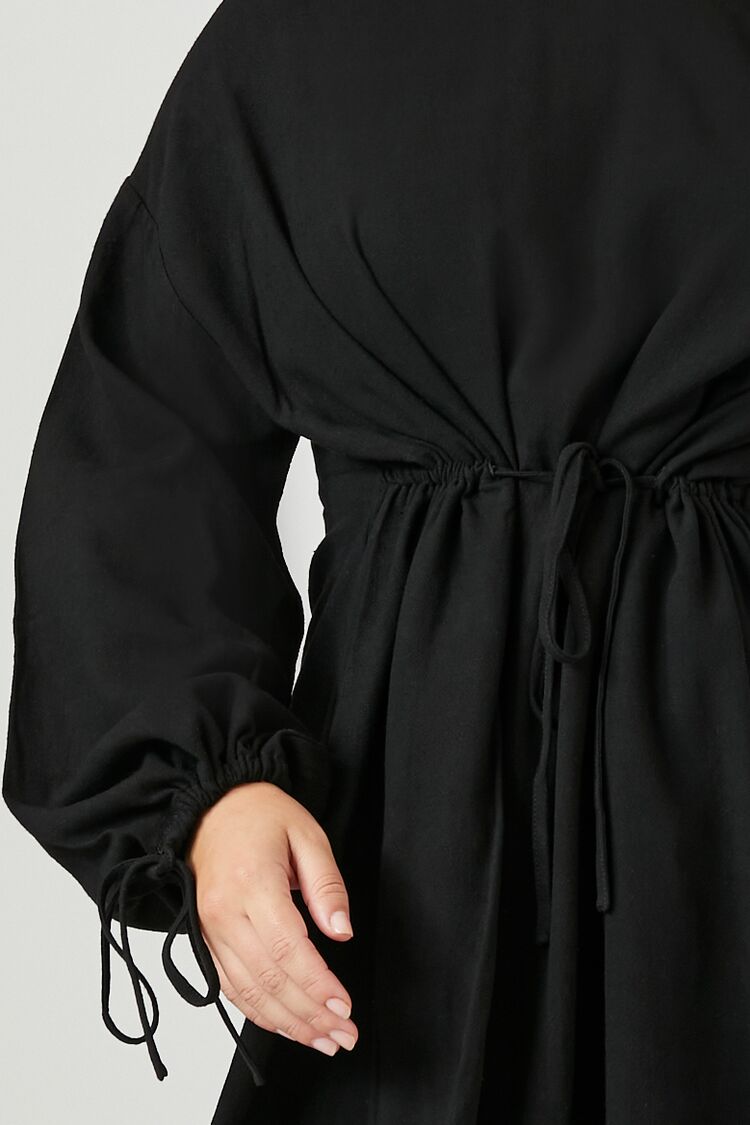 Plus Size Drawstring Peasant-Sleeve Mini Dress
