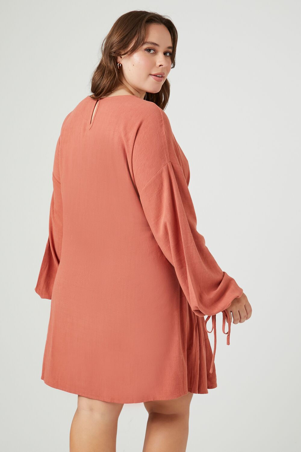 Plus Size Drawstring Peasant-Sleeve Mini Dress