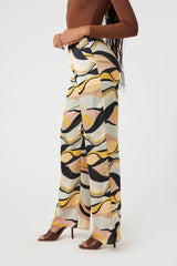 Satin Abstract Print Wide-Leg Pants
