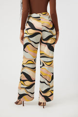 Satin Abstract Print Wide-Leg Pants