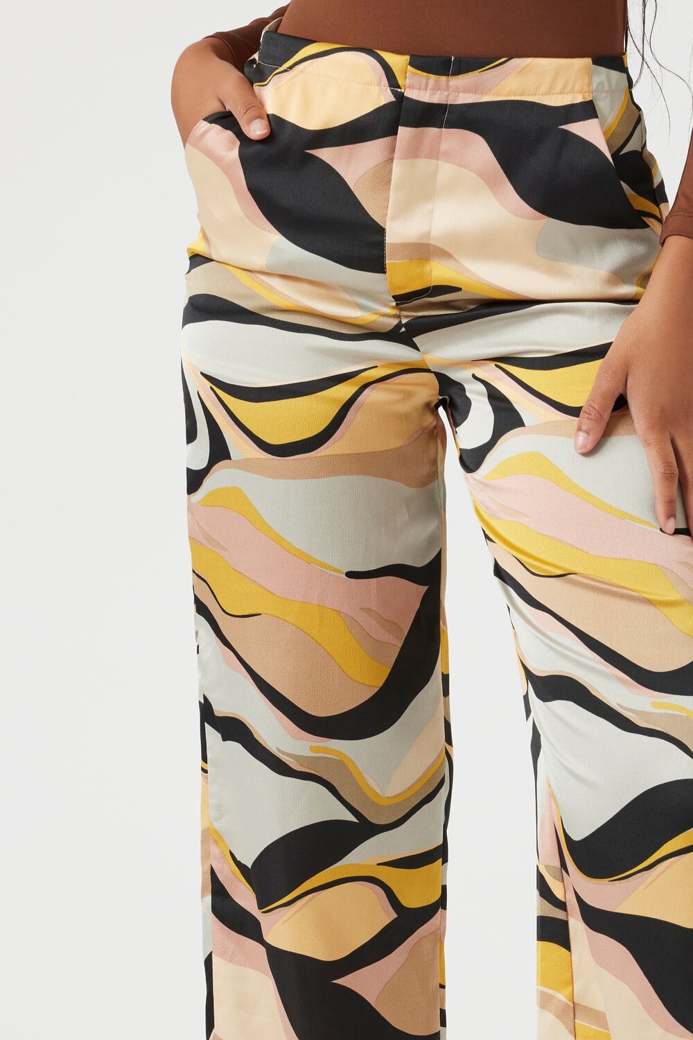 Satin Abstract Print Wide-Leg Pants