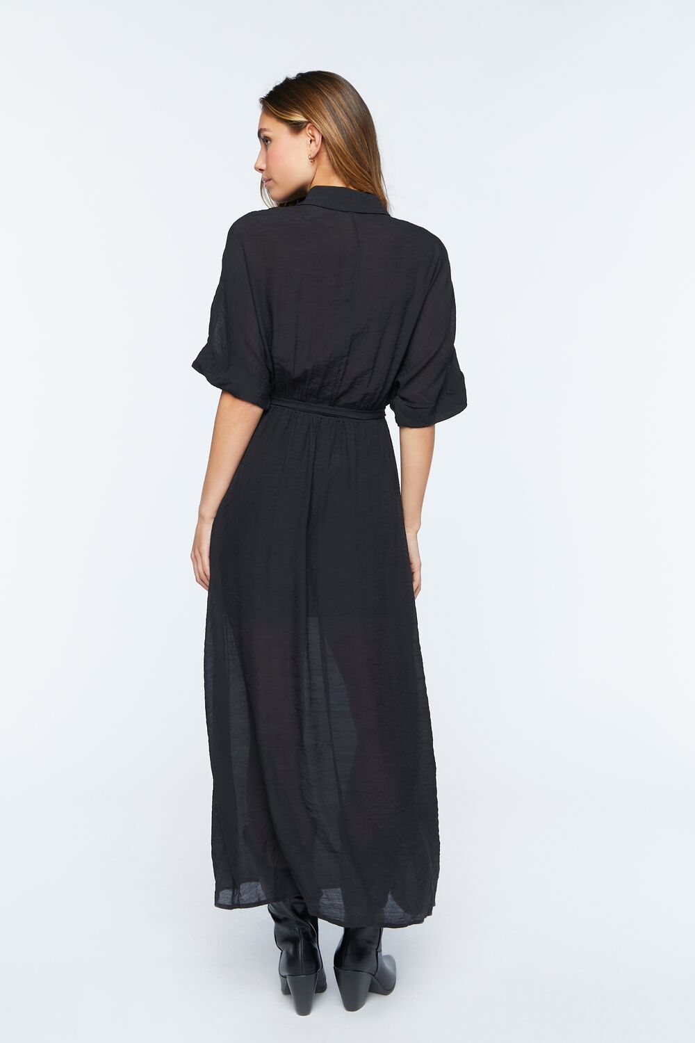 Belted Button-Front Maxi Dress