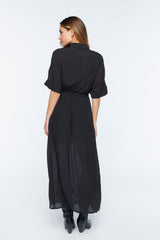 Belted Button-Front Maxi Dress