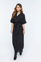 Belted Button-Front Maxi Dress