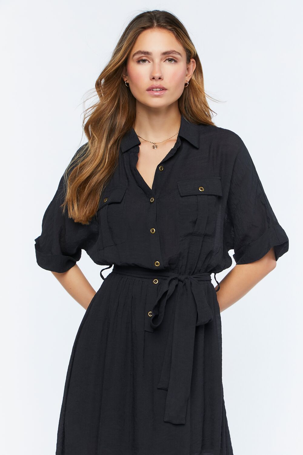 Belted Button-Front Maxi Dress