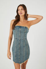 Frayed Denim Bodycon Mini Dress