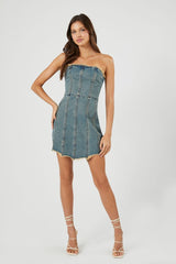Frayed Denim Bodycon Mini Dress