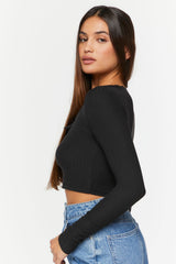 Lace-Trim Long-Sleeve Crop Top