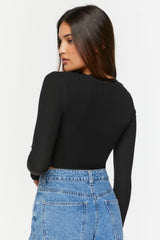 Lace-Trim Long-Sleeve Crop Top